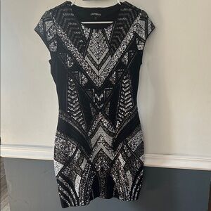 Express Black and Silver Sequin Mini Dress